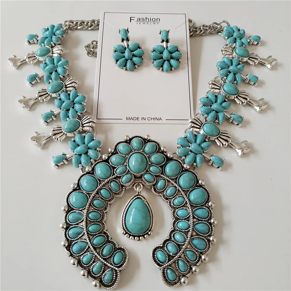 Jewelry Set – Boho Ethnic Turquoise – Resin – Turquoise | KIMLUD
