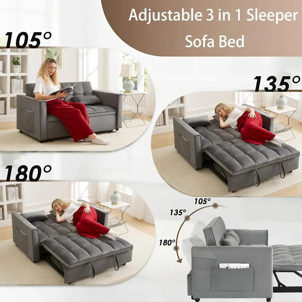 Velvet Sleeper Sofa Bed 70 Inch With Adjustable Back And Storage — Black | KIMLUD