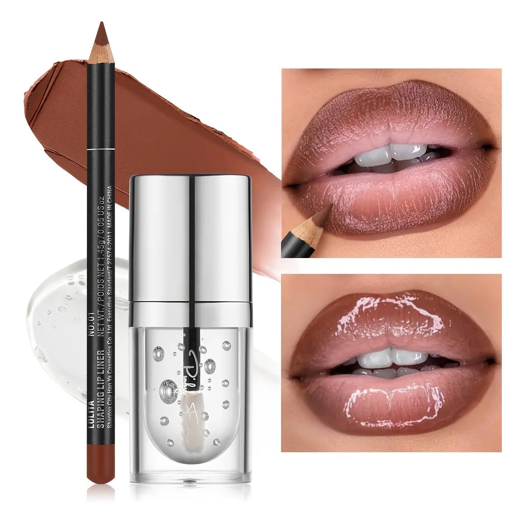 Silky Smooth Lip Liner & Lip Oil Set Long-Lasting Hydration — Caramel | KIMLUD