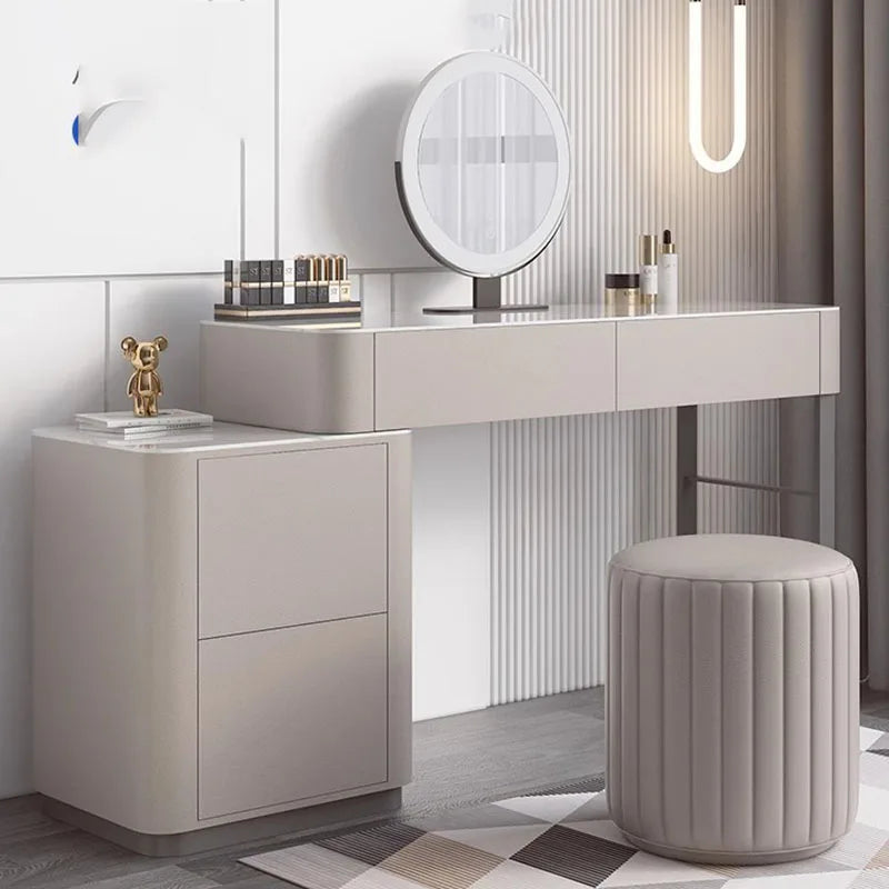 LED Light Dressing Table Mirror With Five Drawers — Grey | KIMLUD