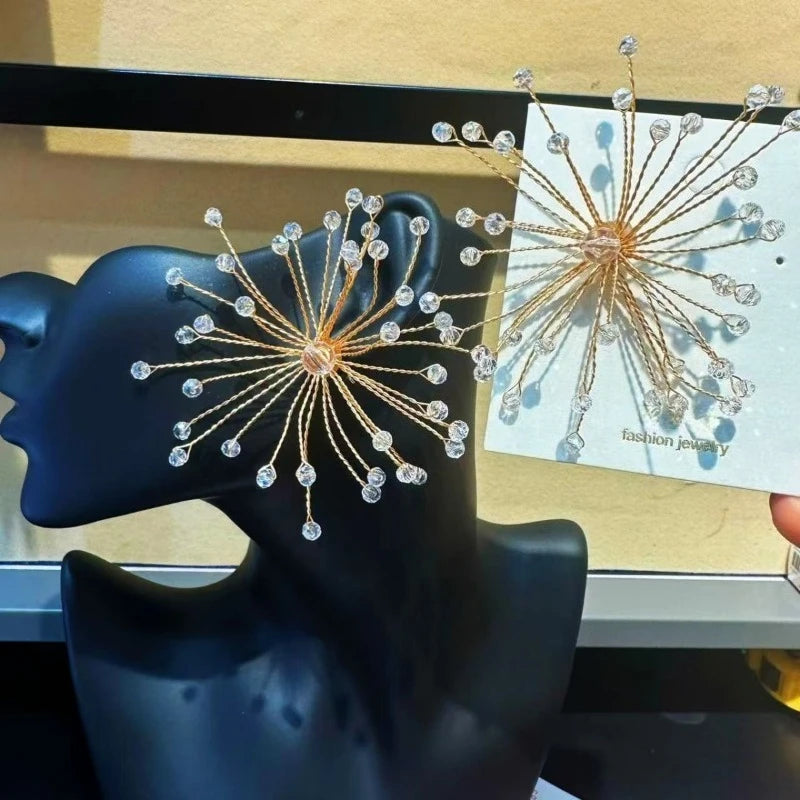 Sparkling Snowflake Earrings Zircon Beaded Flower — Crystal | KIMLUD