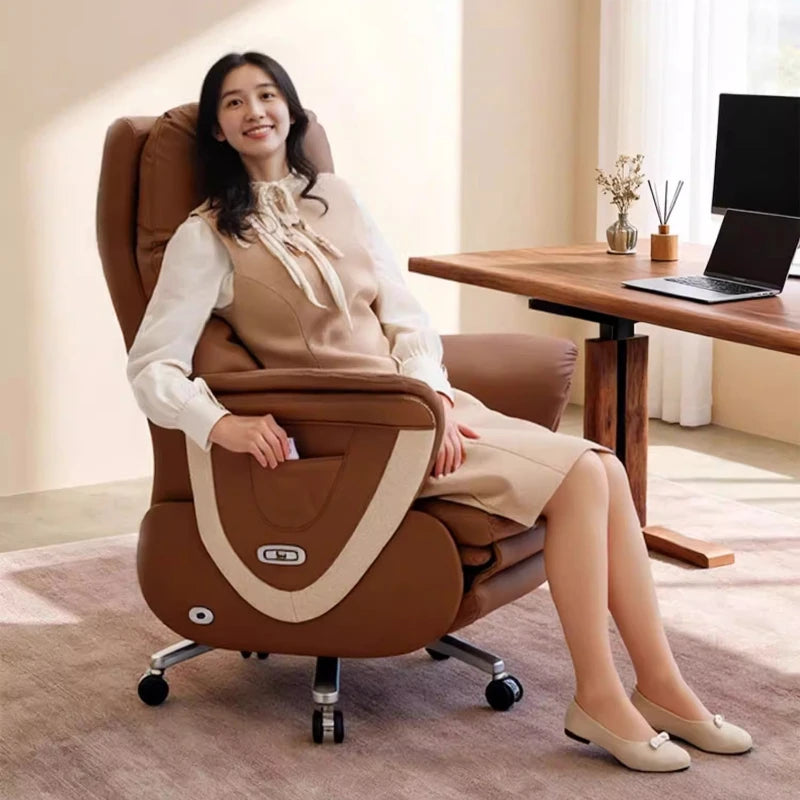 Genuine Leather Solid Executive Chair — Brown | KIMLUD