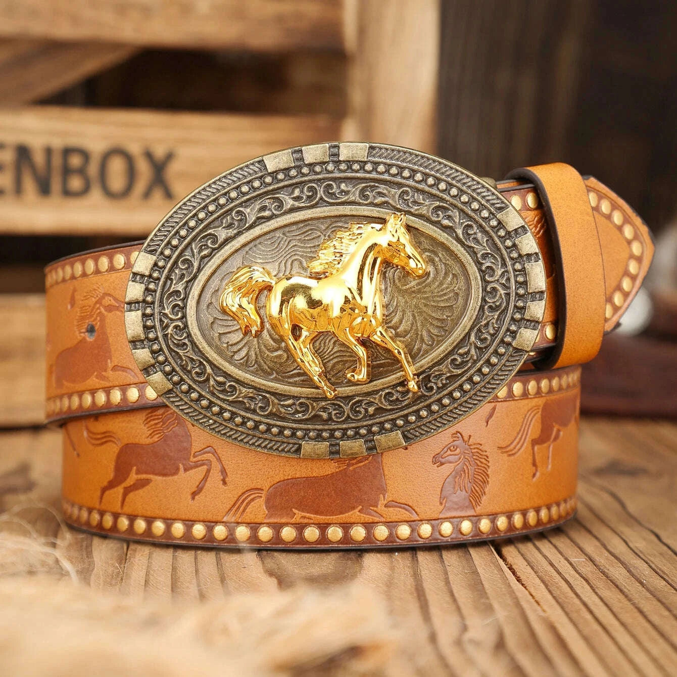 KIMLUD, A Western-buckle PU belt suitable for both men and women, a unique and retro brown belt (with perforated nails included), KIMLUD Womens Clothes