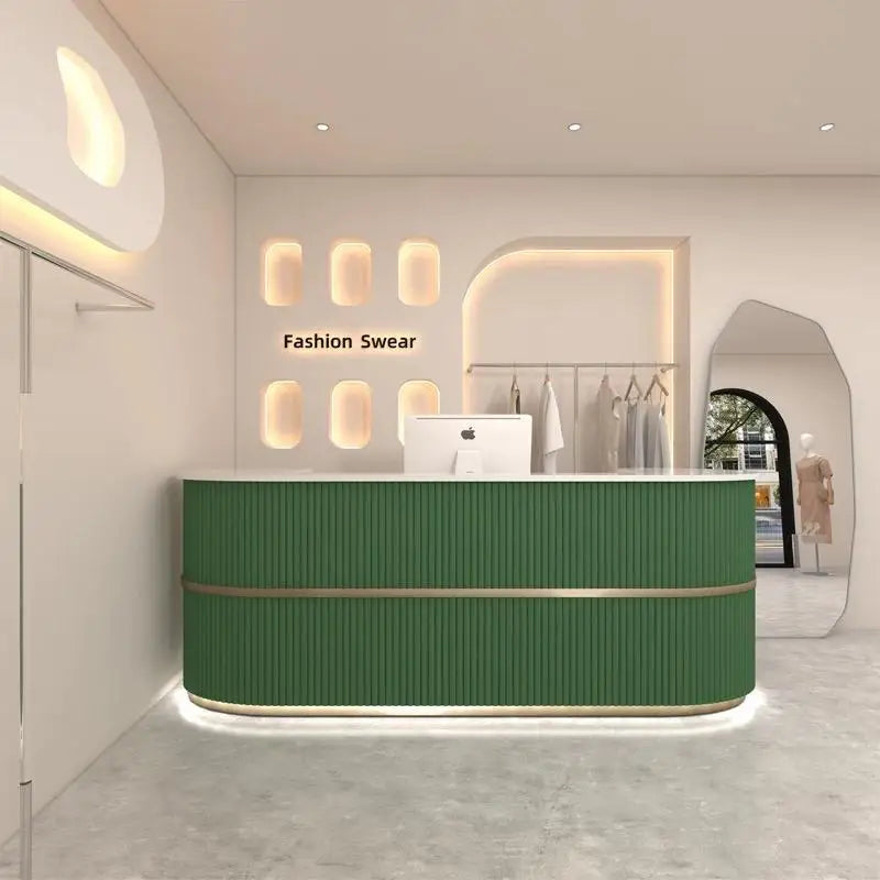 Curved Wood Reception Desk Modern Office — Walnut | KIMLUD