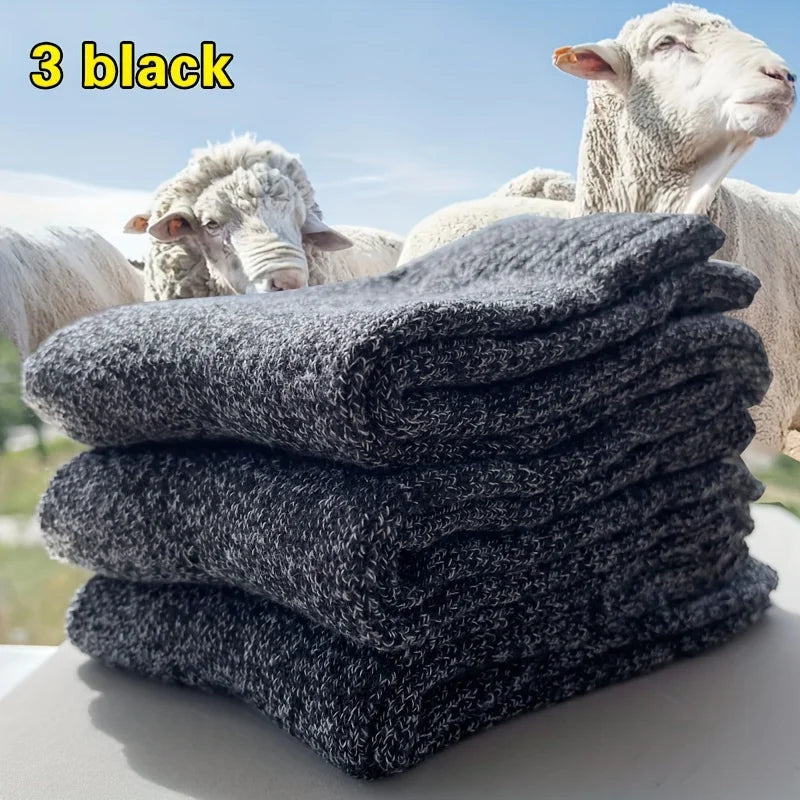 Thermal Polyester Knit Socks Mid-Calf — Black | KIMLUD