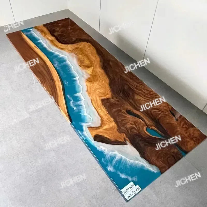 KIMLUD, JC Resin Table Spot River Table Walnut Solid Wood Large Board Tea Table Resin Large Board Tea Gold Camphor Desk, KIMLUD Womens Clothes