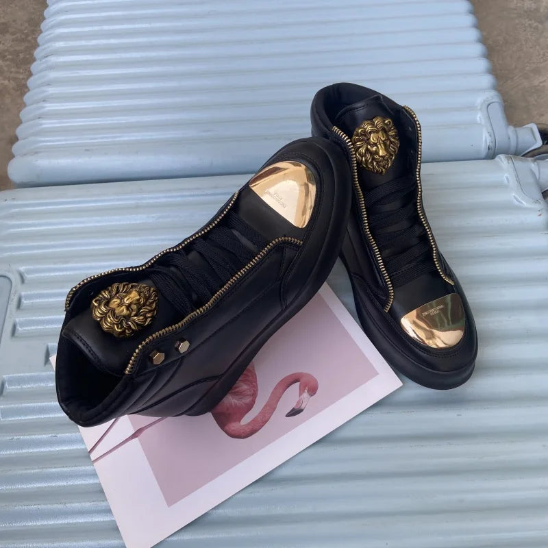 High-Top Zip-Decorated Sneaker With Breathable Mesh Lining — Black | KIMLUD