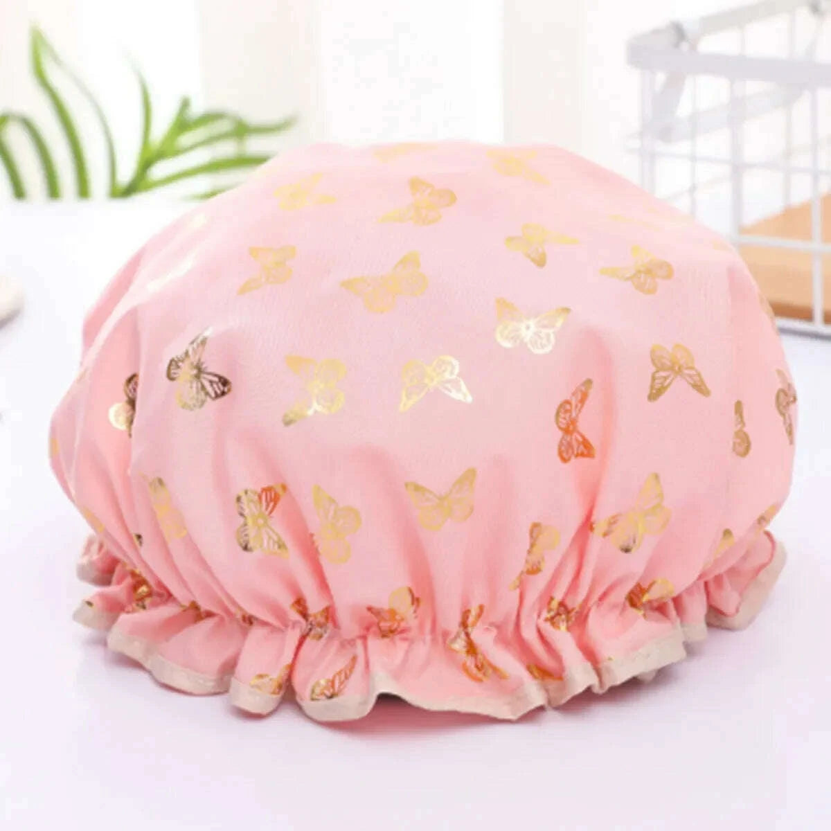 KIMLUD, 【Hot sales】Double Shower Cap Waterproof Hair Cap Hot Gold Printed Terylene Cotton Shower Cap Bathing Women, KIMLUD Womens Clothes