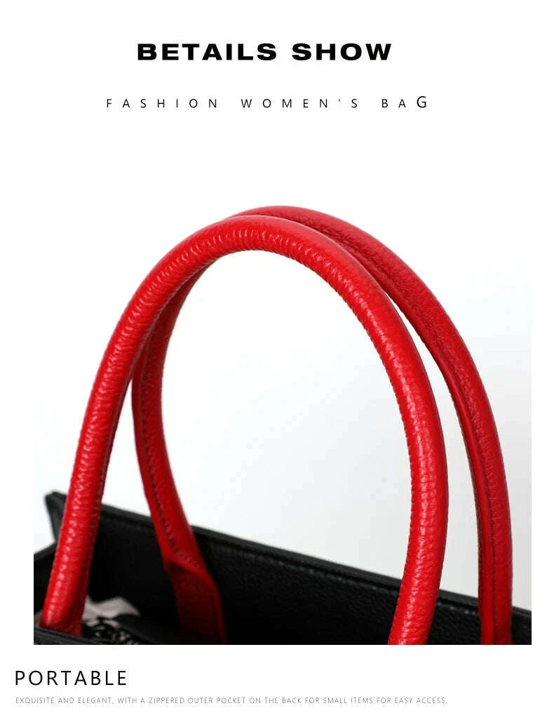 KIMLUD, Aidrani Fashionable women's large capacity handbag with letter print design, made of cowhide material, square, black, KIMLUD Womens Clothes