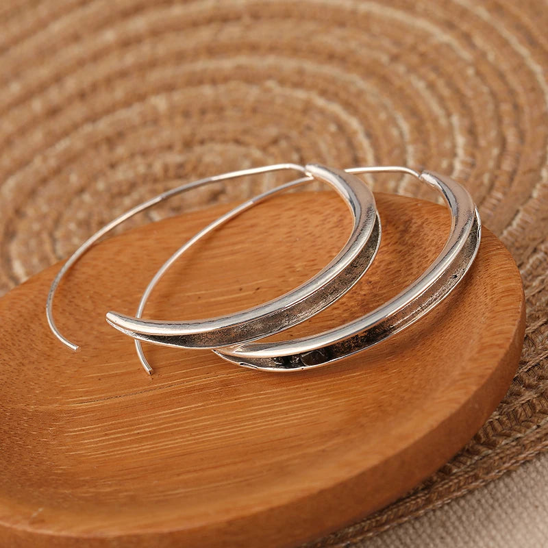 Fashion Concise Design Silvery Plated Hoop Earrings for Women's Vintage Party Vacation Jewelry Accessories Perfect Crafts Gifts