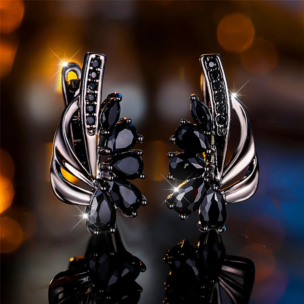 Gold Color Clip Earrings Water Drop Zircon — Blue Green | KIMLUD