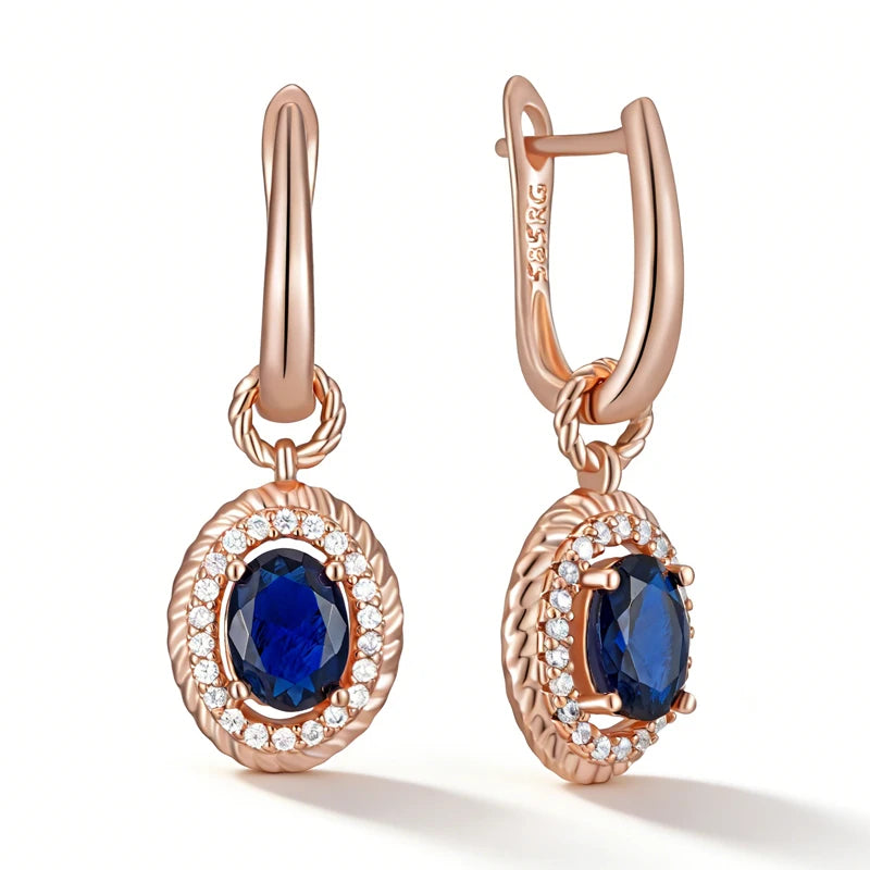 Blue Zircon Dangle Earrings With Halo Crystals — Blue | KIMLUD