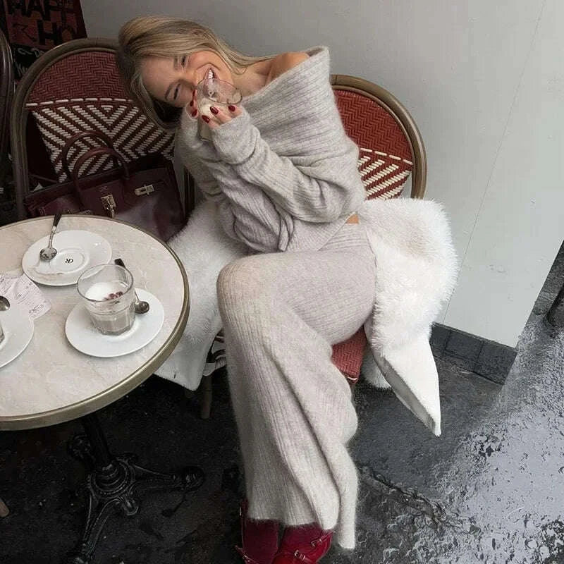 KIMLUD, Knitting Off The Shoulder Long Sleeve Women'S Tops Skirt Women'S Sets Sweatshits Sweater Streetwear Wholesale Clothes, KIMLUD Womens Clothes