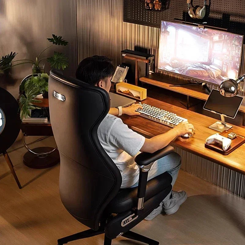 Leather Solid Ergonomic Gaming Chair — Black | KIMLUD