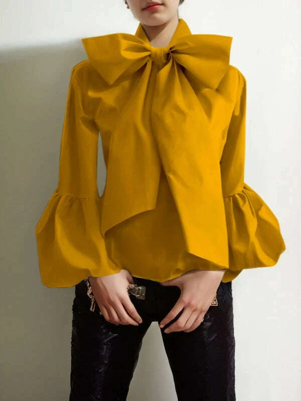 modigirl-bowknot-high-collar-shirt-for-women-2024-new-lantern-sleeve-fit-solid-green-blouse-urban-womens-fashion-commuter-topkimludkimlud-35565160
