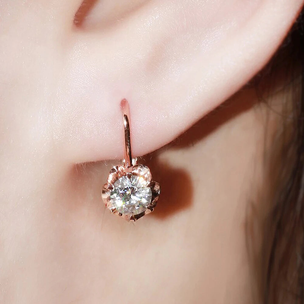 Huitan Rose Gold Color Women's Hoop Earrings New Arrival Fancy Flower Charm Earrings with Cubic Zircon Girl Gift Fashion Jewelry