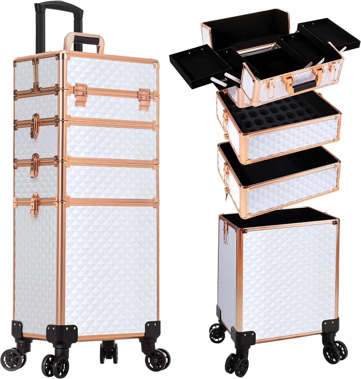 Rolling Plastic Travel Suitcases 4-In-1 Cosmetology Case Wheels — Black | KIMLUD