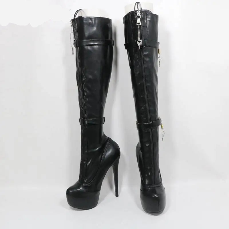 Sorbern Customized Narrow Ankle Knee High Boots Women With Locks Hidden Platform High Heels Stilettos Unisex Style Female Shoes
