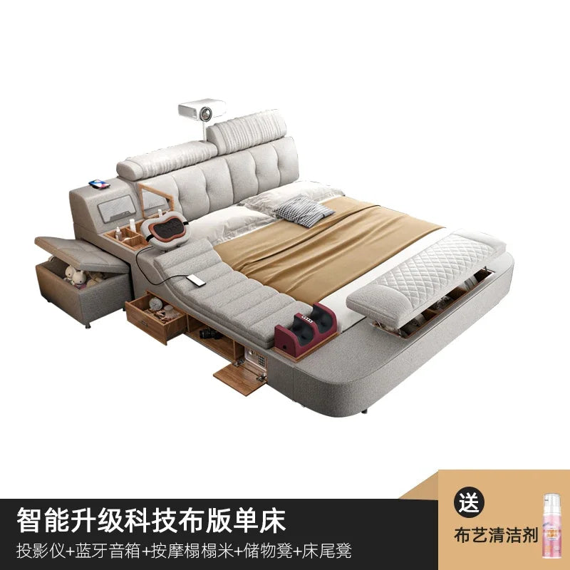 Storage European Double Bed Modern Queen Headrest King Size Double Bed Smart Massage Luzko Wielofunkcyjne Furniture For Bedroom