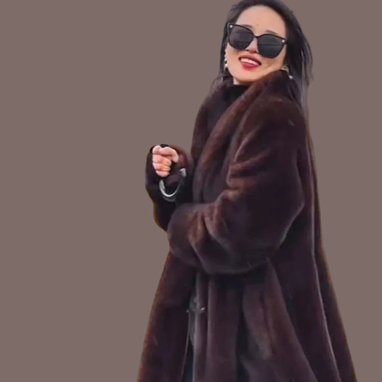 Women Faux Fur Coats Knee Length Coat Turn Down Collar Thick Warm Elegant Maxi Y2k Streetwear Outerwear Jackets Winter Spring