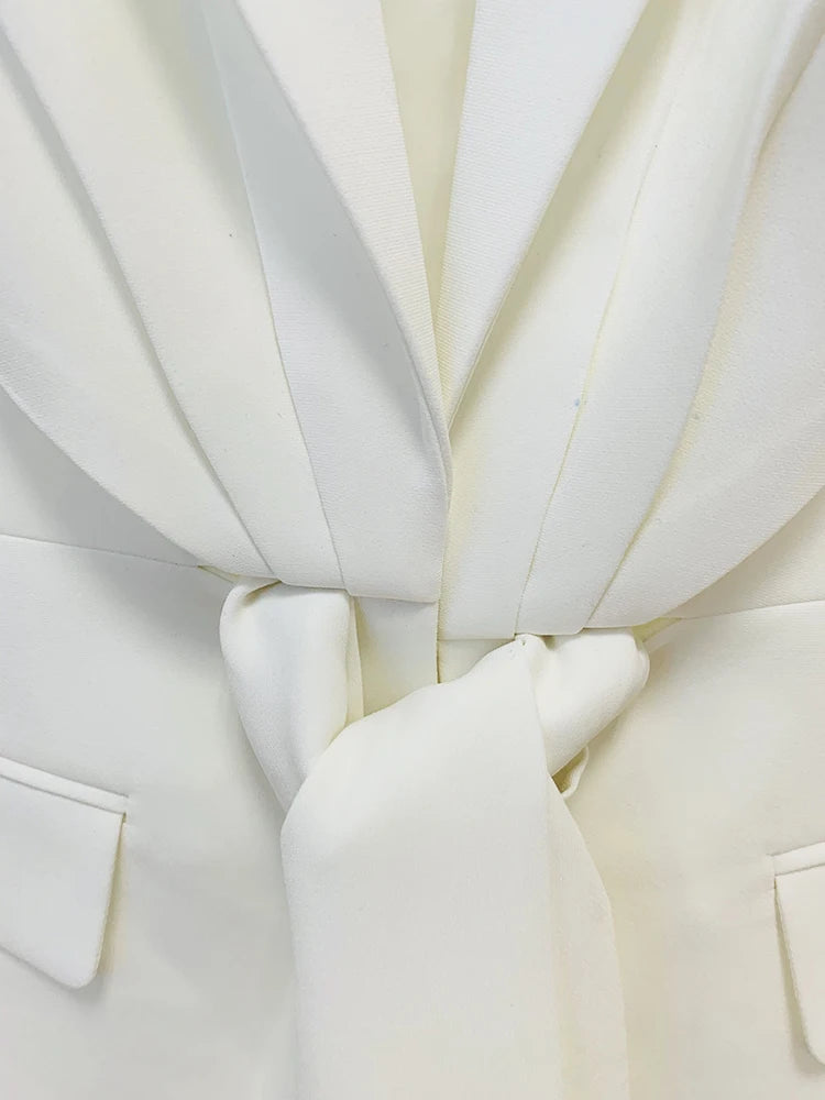 HIGH QUALITY Newest Fashion 2022 Designer Suit Set Women's Lacing Belt Blazer Pleated Zip Pants Set 2pcs Set