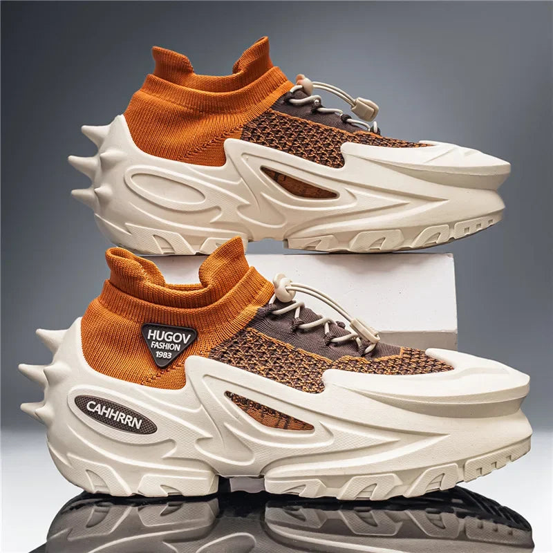 Men Air Mesh Casual Sport Shoes Thick-soled Breathable Lace-up Chunky Sneakers