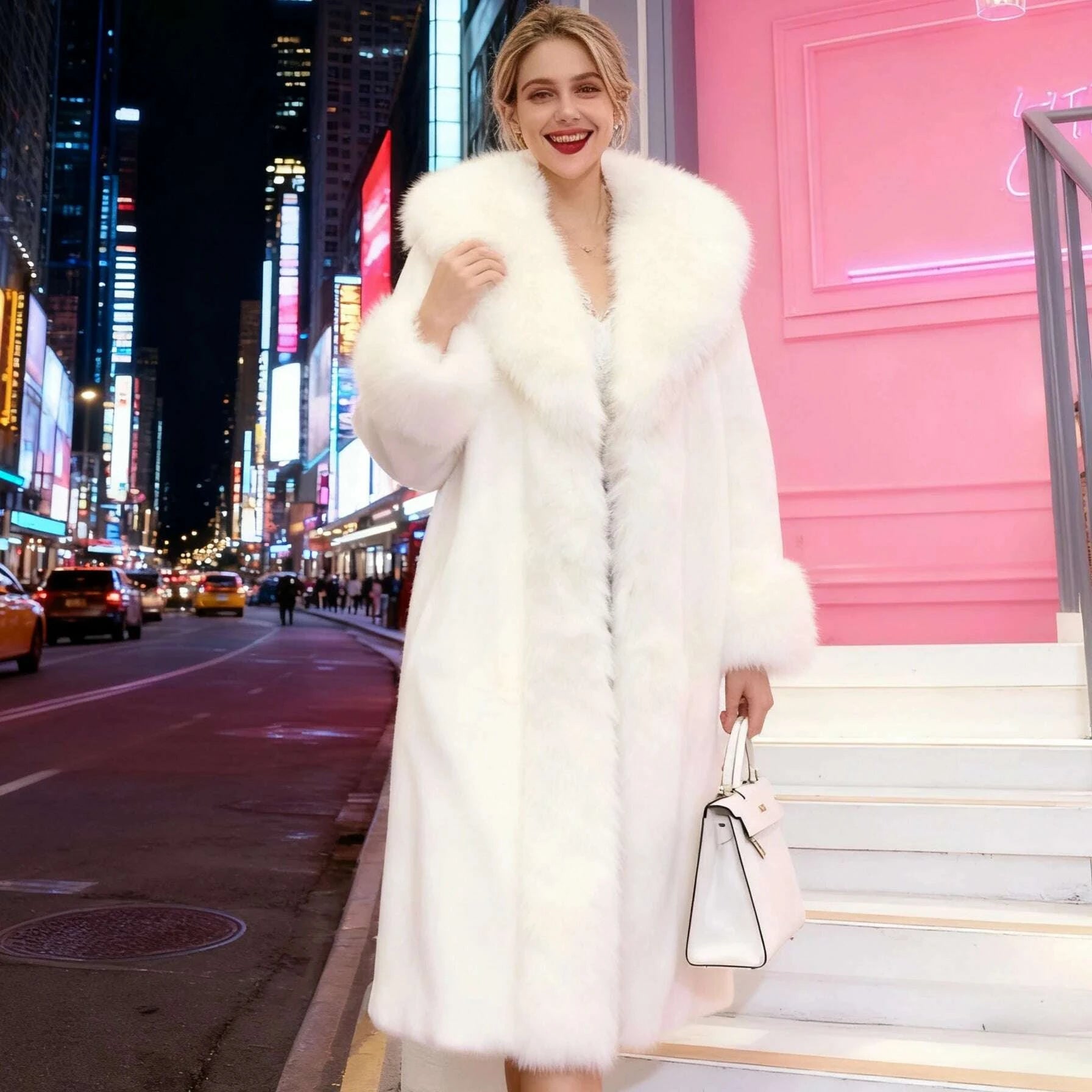 KIMLUD, Long Coat Faux Fur Coats Women Thick Warm Turn Down Collar Y2k Streetwear Work White Outerwear Jackets Elegant Fur Autumn Winter, KIMLUD Womens Clothes