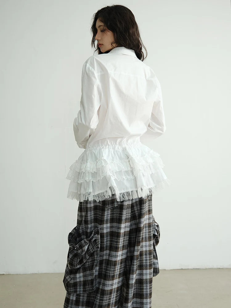 Blouse – Lace Ruffles – Jersey – White | KIMLUD