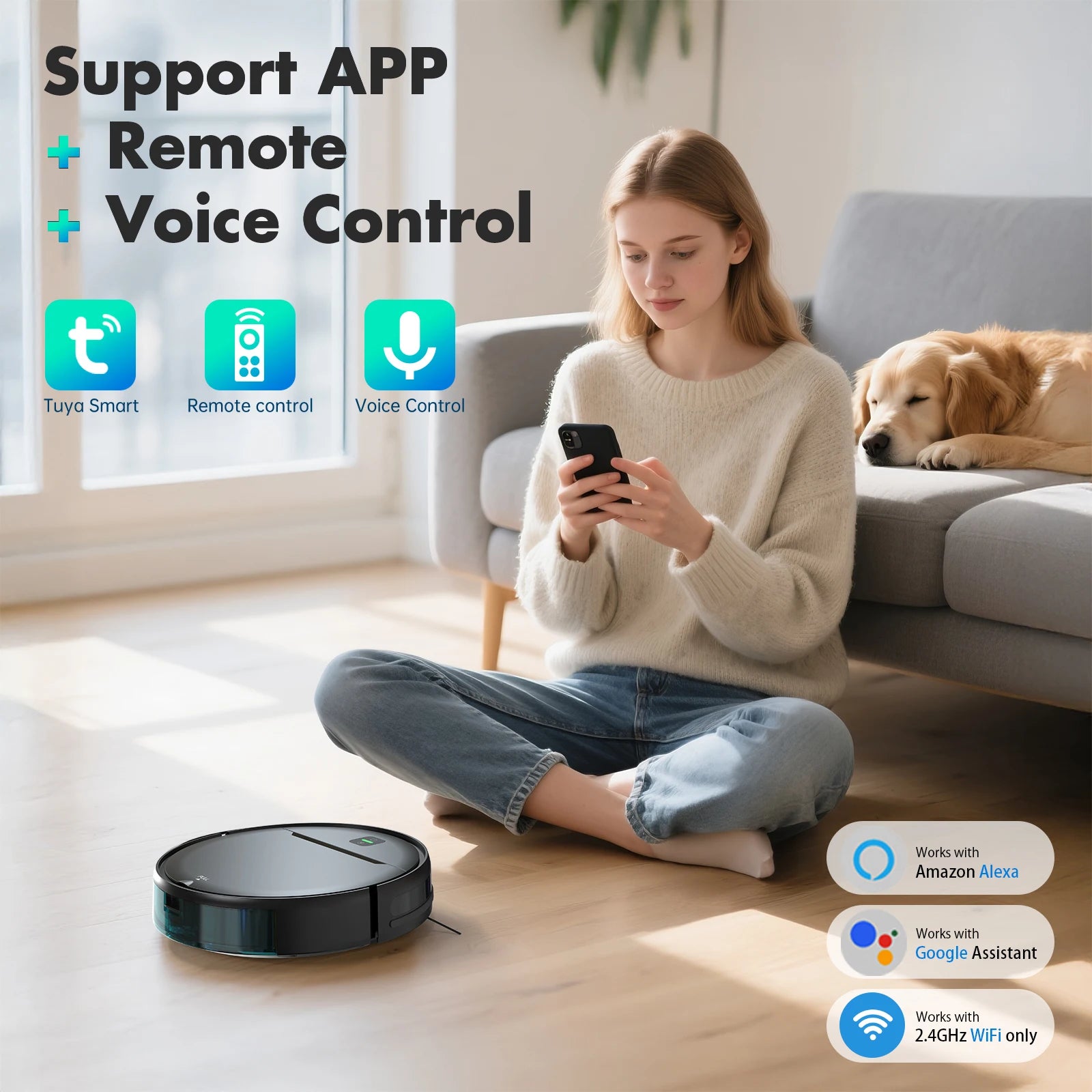 RAYFURN BR181 Robotic Vacuum 35KPa Auto-Charge/Vacuum-Mop 2-in-1 Programmable Cleaner Hardwood/Tile/Carpet Smart Cleaning System