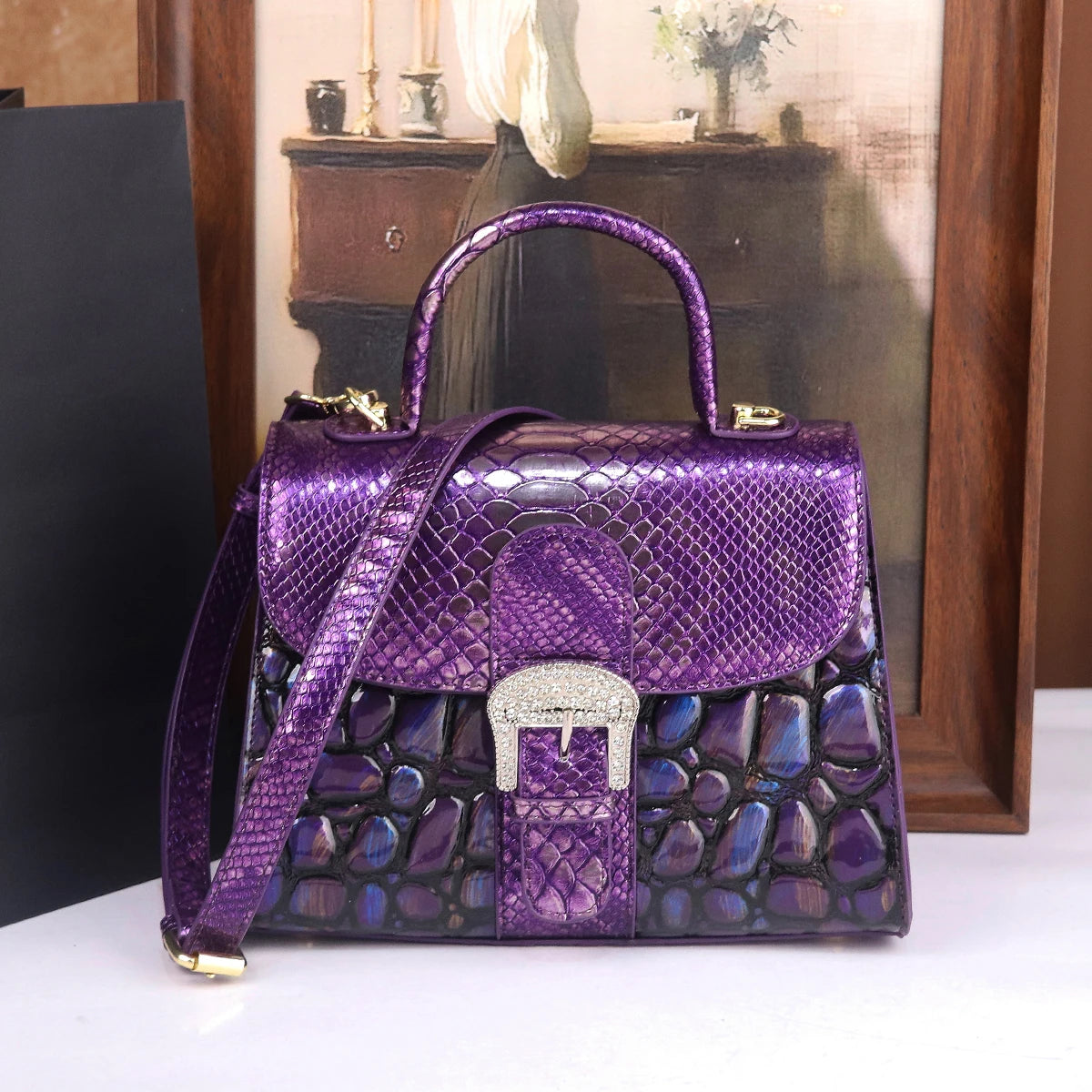 Stone-Patterned PU Crossbody Bag Single-Shoulder — Purple | KIMLUD