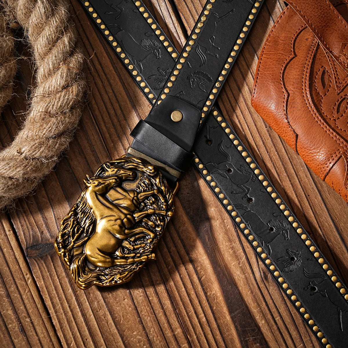 PU Leather Western Buckled Belt Casual — Black | KIMLUD
