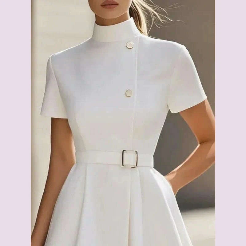 yeezzi-2025-new-womens-white-high-neck-belted-pleated-a-line-dress-short-sleeves-buttoned-pockets-elegant-party-mini-dresseskimlud-womens-fashion-34621355