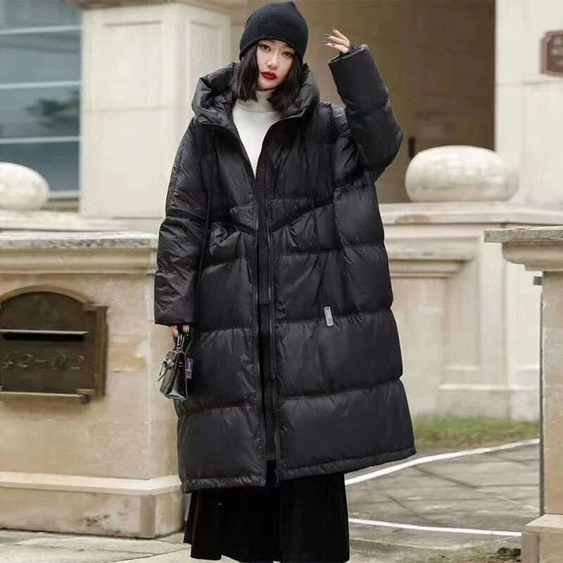 KIMLUD, Lagabogy 2025 New Winter Women Oversize Long Puffer Coat Female Thick Warm White Duck Down Jacket Hooded Loose Parkas Outwear, KIMLUD Womens Clothes