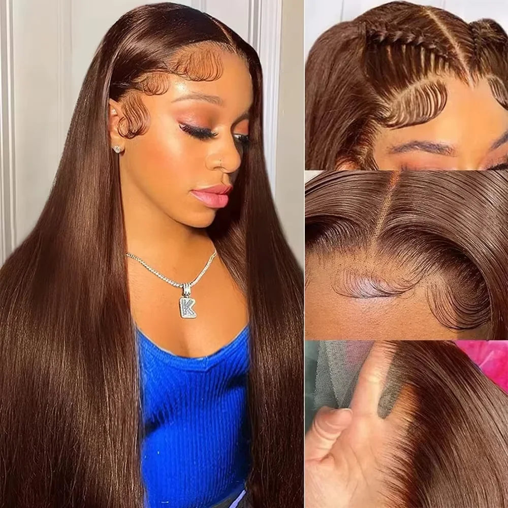 Lace Frontal Wig – Bone Straight – Remy – Chocolate Brown | KIMLUD