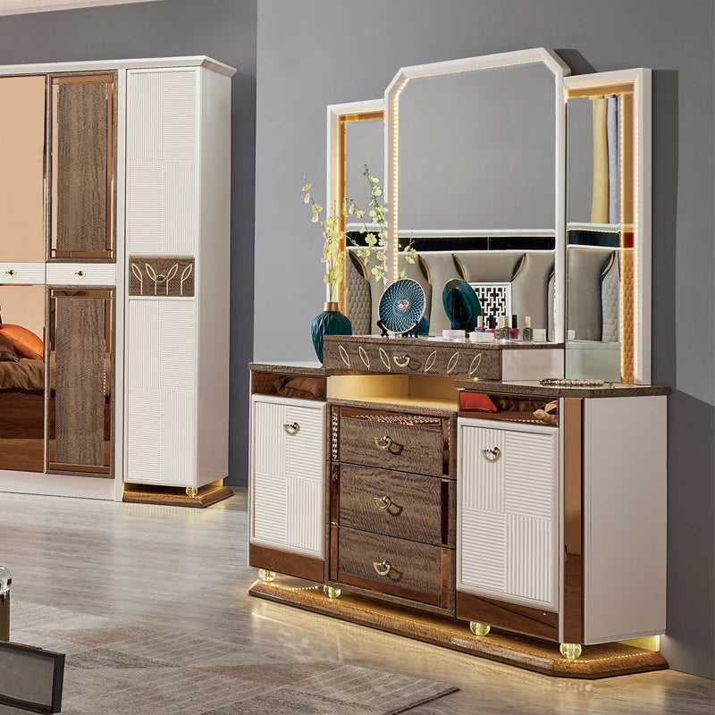 A Classic Royal Queen Wooden Double Leather Bed Room King Size Home Modern Luxury Full Mdf Turkish Bedroom Furniture Set