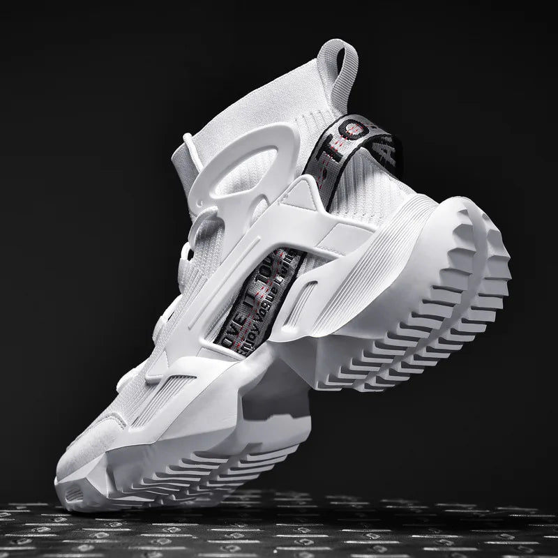 Men's High-Top Sneakers – Chunky Silhouette – White | KIMLUD