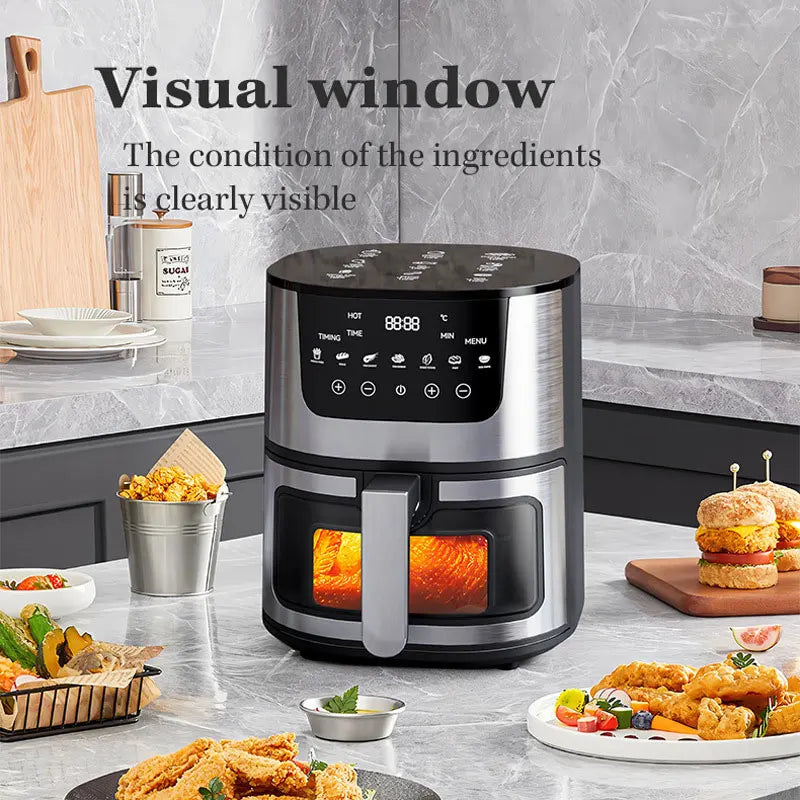 Oil-Free Air Fryer Oven 1250W LED Touch Panel With Presets Roast Bake Broil — Brushed Silver | KIMLUD