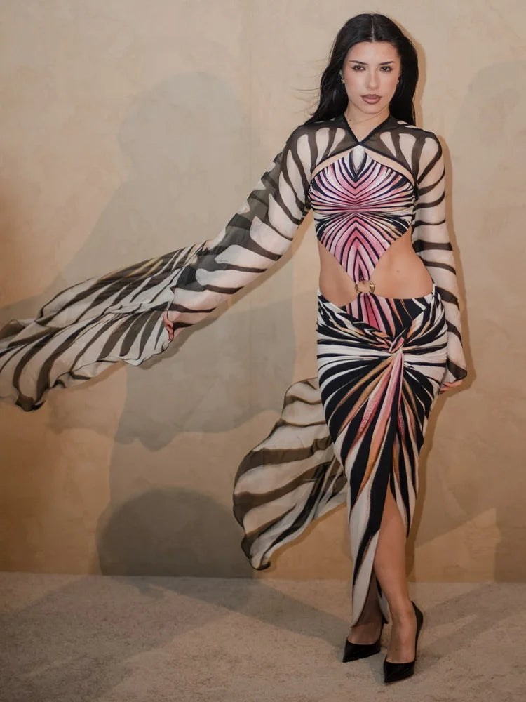 Jumpsuit – Butterfly Wing Print – Bodycon | KIMLUD