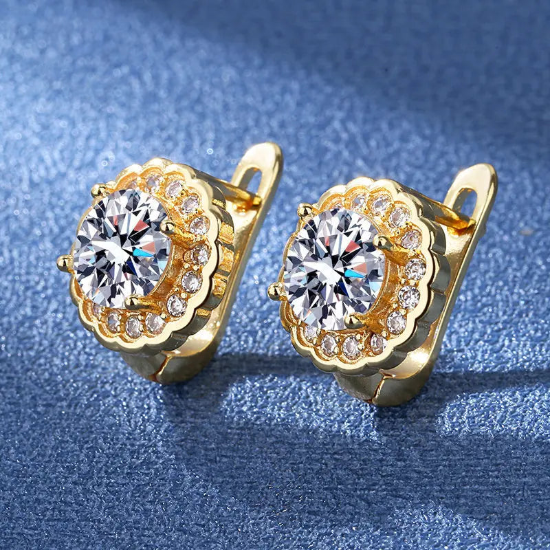 Silver-Toned Copper Oval Zircon Halo Stud Earrings — Sapphire Blue | KIMLUD
