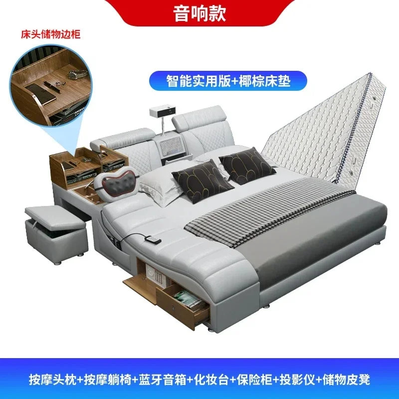 Luxury Smart King Size Bed with Queen Beds, Storage Cabinet, Headboard, and Loft Mattress for California Day Bedroom Furniture