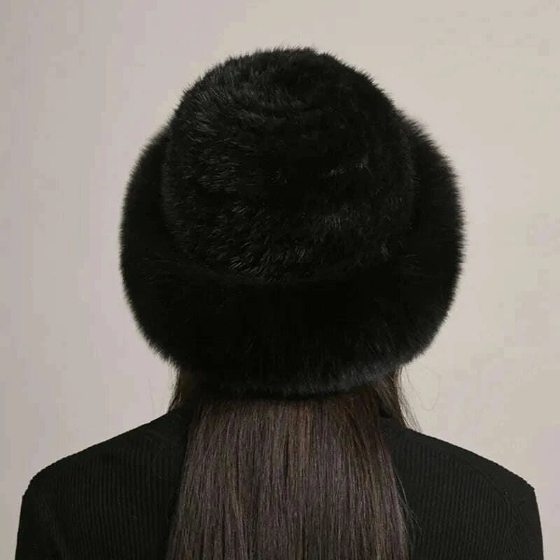 KIMLUD, New Genuine Real Natural Knitted Mink Fur Hat Cap Luxury Women Handmade Knit Fashion Winter Headwear Warm Real Fox Fur Beanies, KIMLUD Womens Clothes