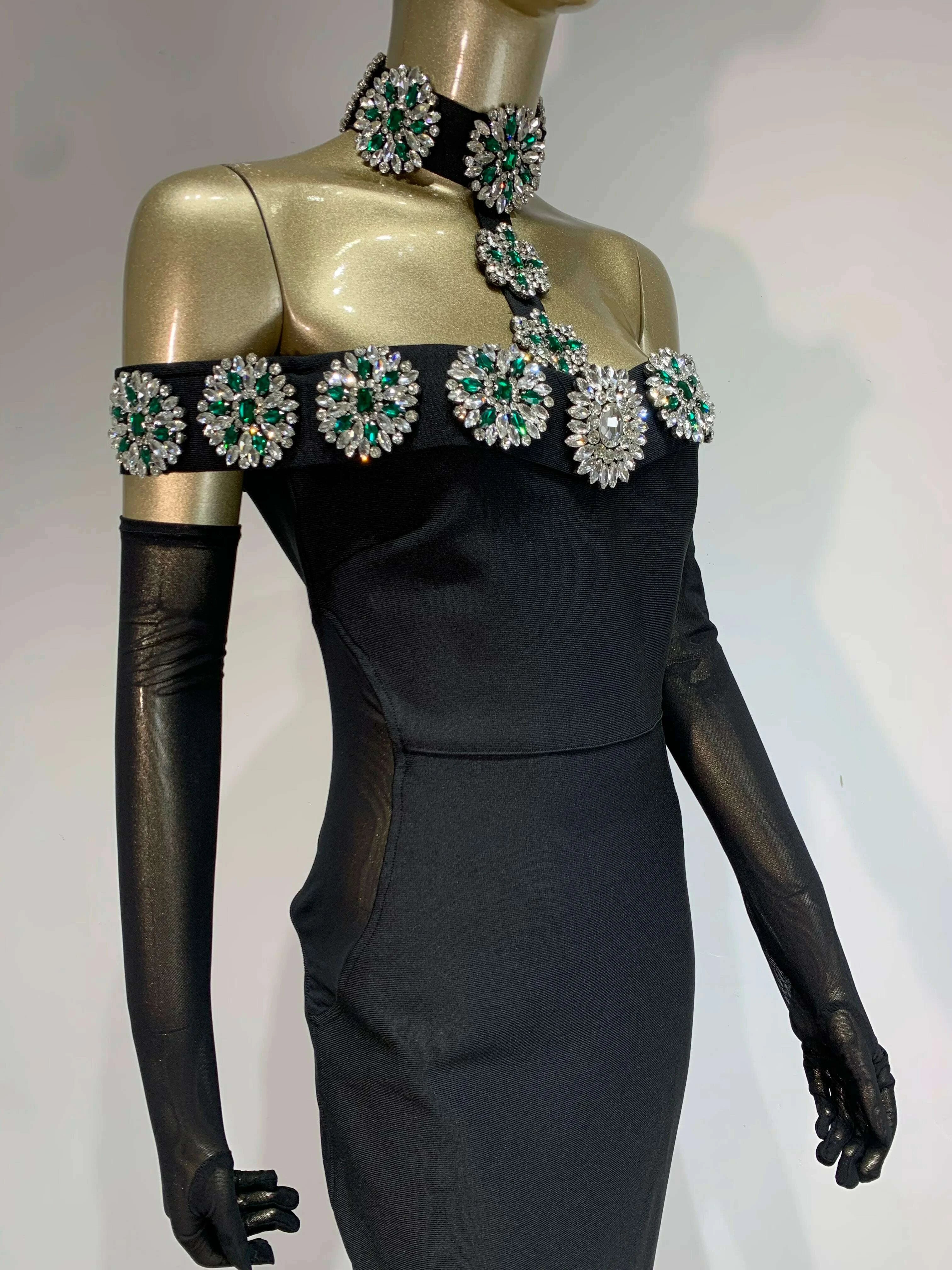 KIMLUD, Summer Bandage Dress 2025 Women Celebrity Sexy Diamonds Crystal Black Maxi Long Bodycon Elegant Evening Club Party Dress, KIMLUD Womens Clothes