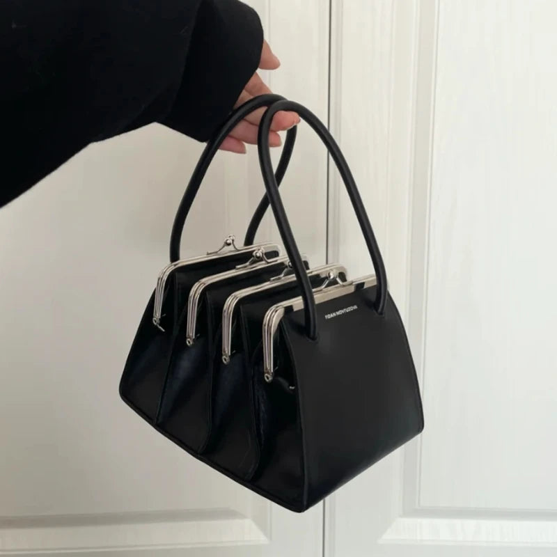 Microfiber Leather Crossbody Bag With Multilayered Shell — Black | KIMLUD