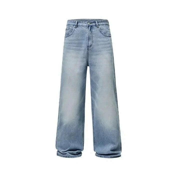 KIMLUD, 4 Colors Autumn Vintage Distressed Men's Baggy Straight Jeans Fashion Korean High Street Denim Pants Streetwear Male cargo, KIMLUD Womens Clothes