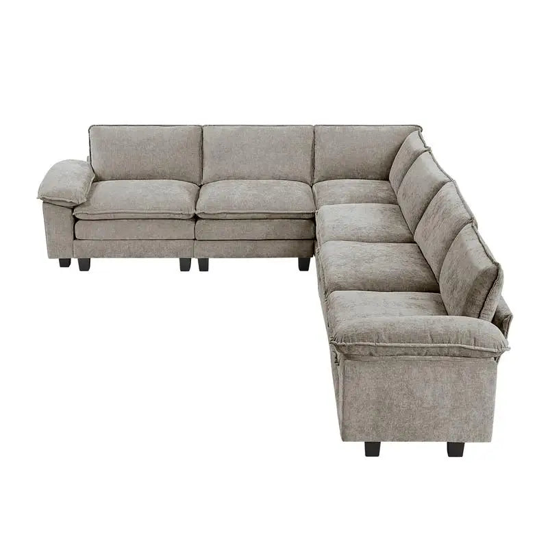 Chenille Sectional Sofa Set 6-Piece Modular Luxe Soft — Light Dove-Gray | KIMLUD