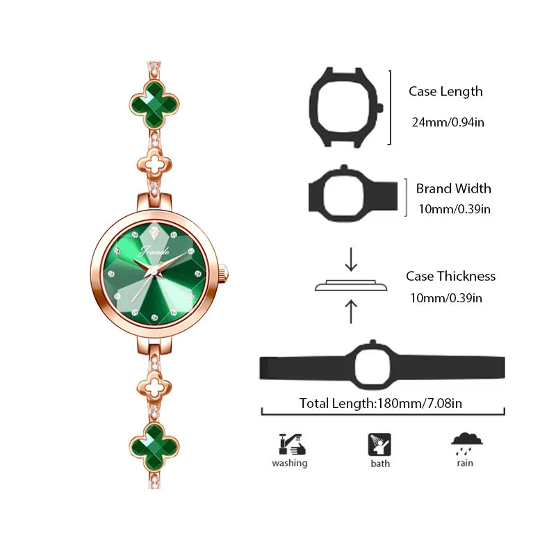 Luxury Woman Wristwatch Steel Green Rhinestone Waterproof Quartz Hand Clock Gift for Her Pointer Ladies Bracelet Watch Diamond