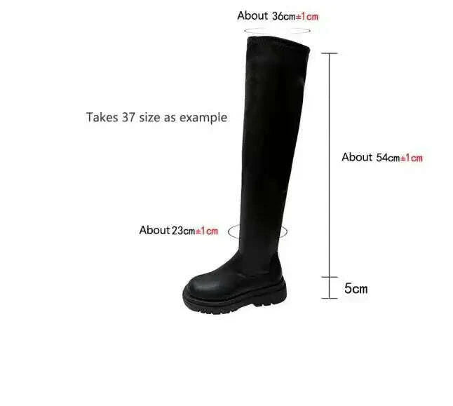 KIMLUD, Gladiator Motorcycles Over The Knee High Boots Women 2022 Winter New Platform Chelsea Female Shoes Designer Snow Stretch Botas, KIMLUD Womens Clothes