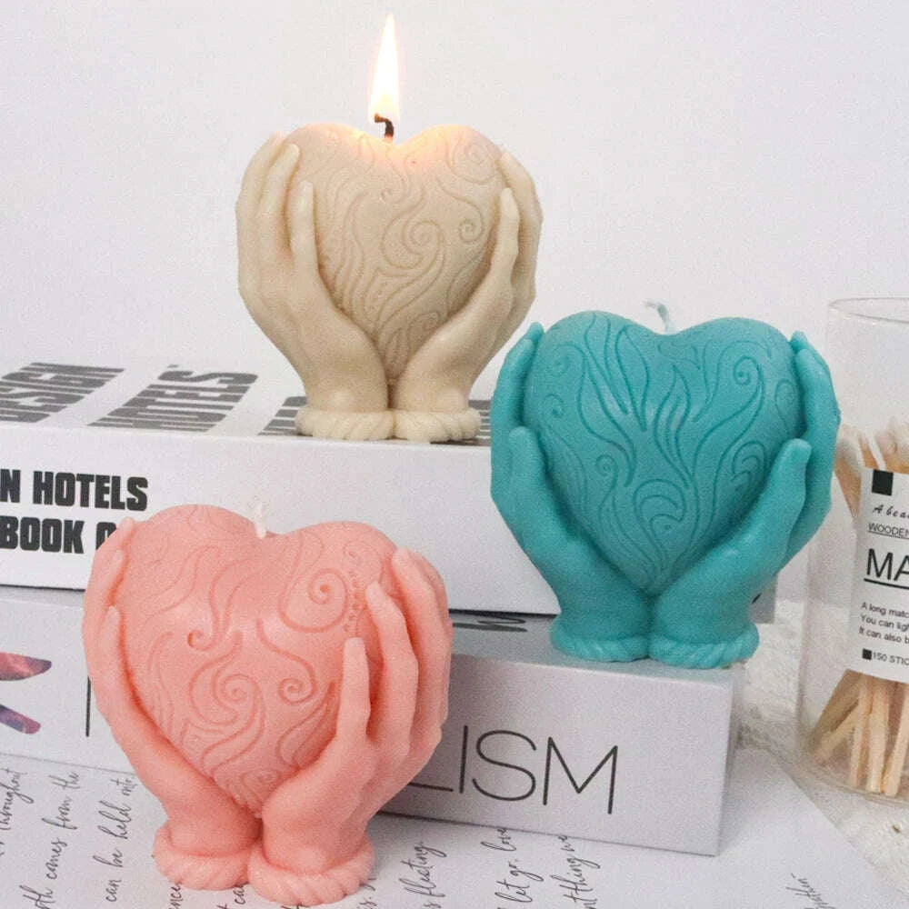 KIMLUD, Valentine's Day Ornament Silicone Candle Mold DIY Hand Hold Heart Soap Molds Plaster Chocolate Baking Making Home Festival Decor, KIMLUD Womens Clothes