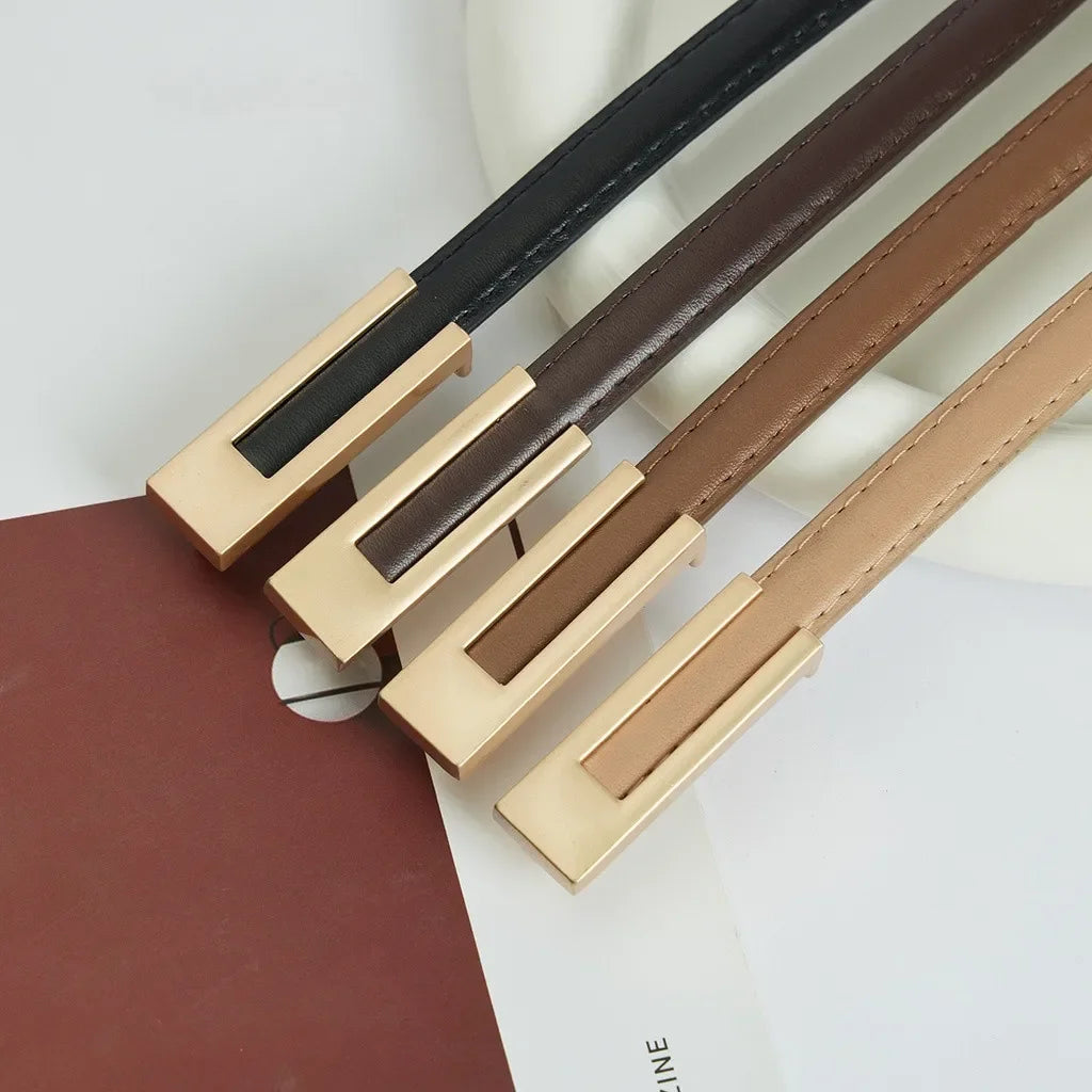 Korean Fashionable PU Leather Thin Waist Strap Belt for Women Metal Accessories Basic Casual Porous Adjustable Fashion Belts