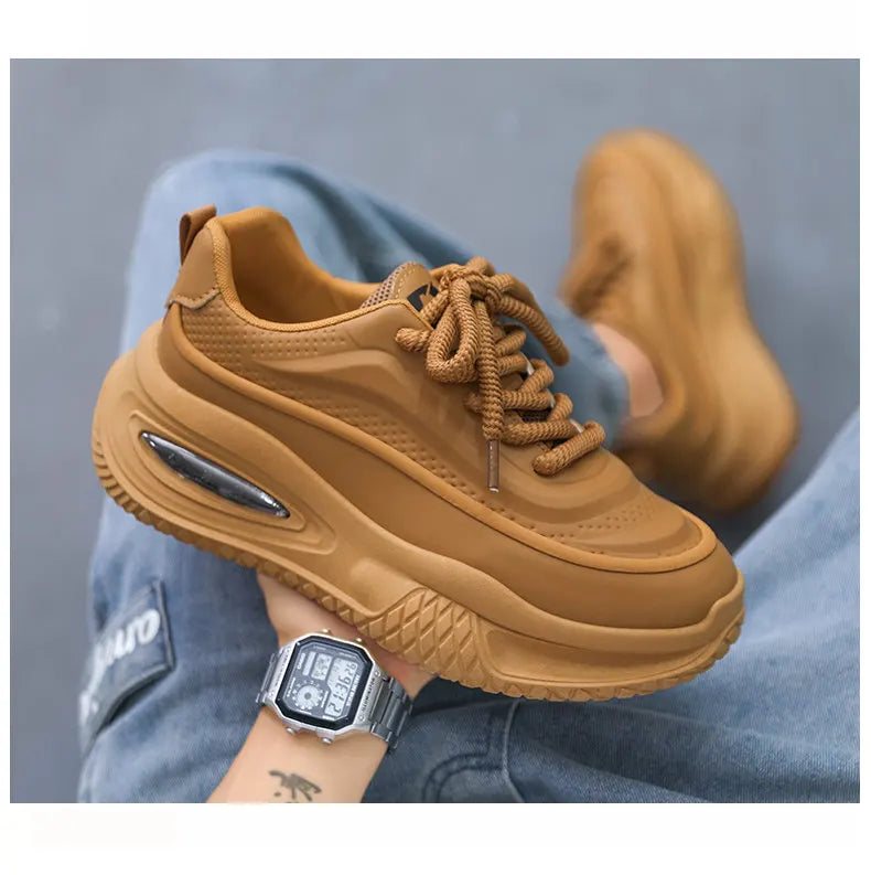 Artificial Leather Skate Shoes Thick-Soled For All-Day Comfort And Outdoor Use — Black | KIMLUD